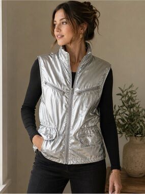 Ralph Lauren- lauren active silver metallic zip up vest size large